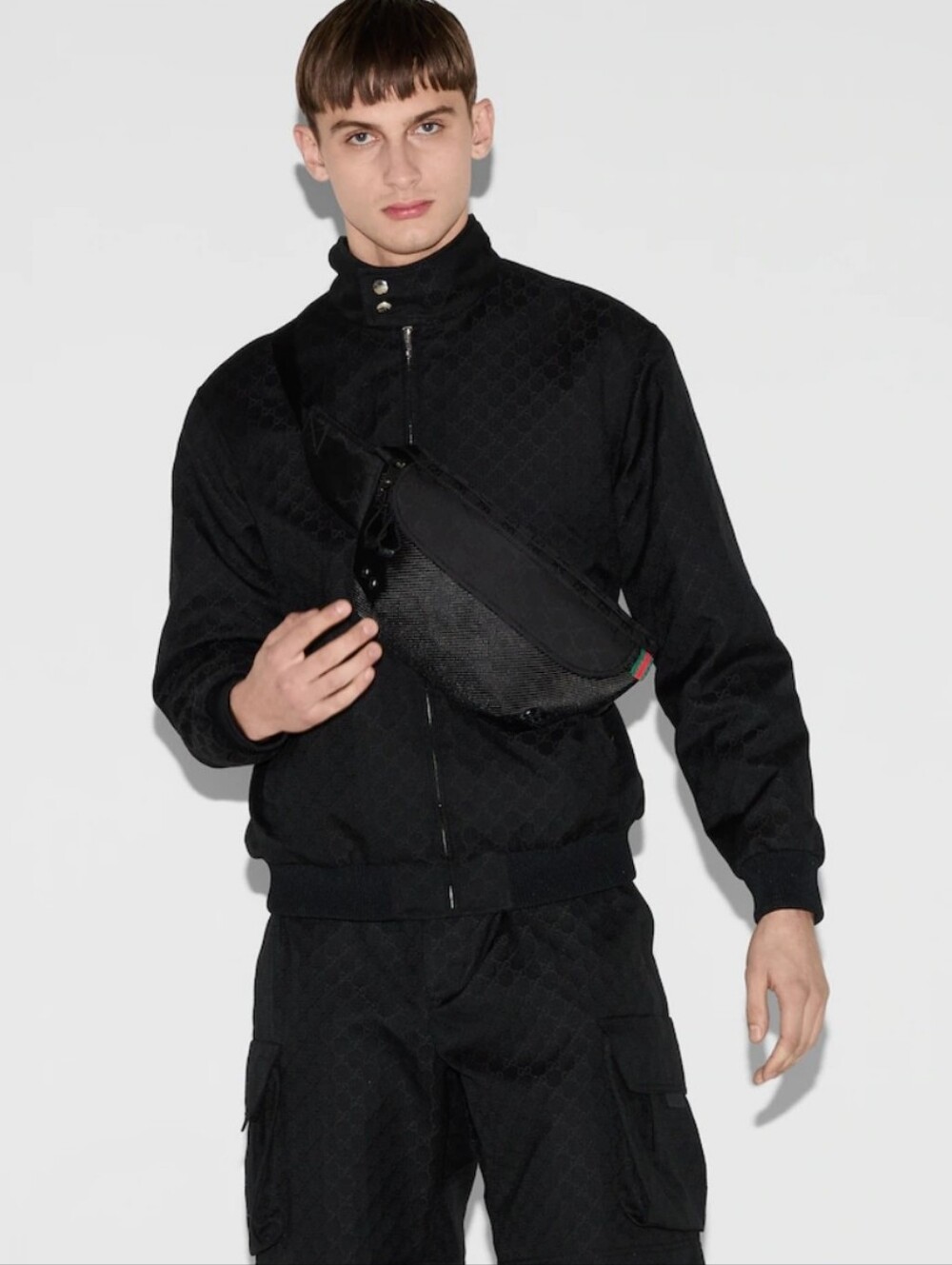 Unisex Black GG-Embossed Belt Bag with Textured Front Panel. EXACT match💯😉👍👏